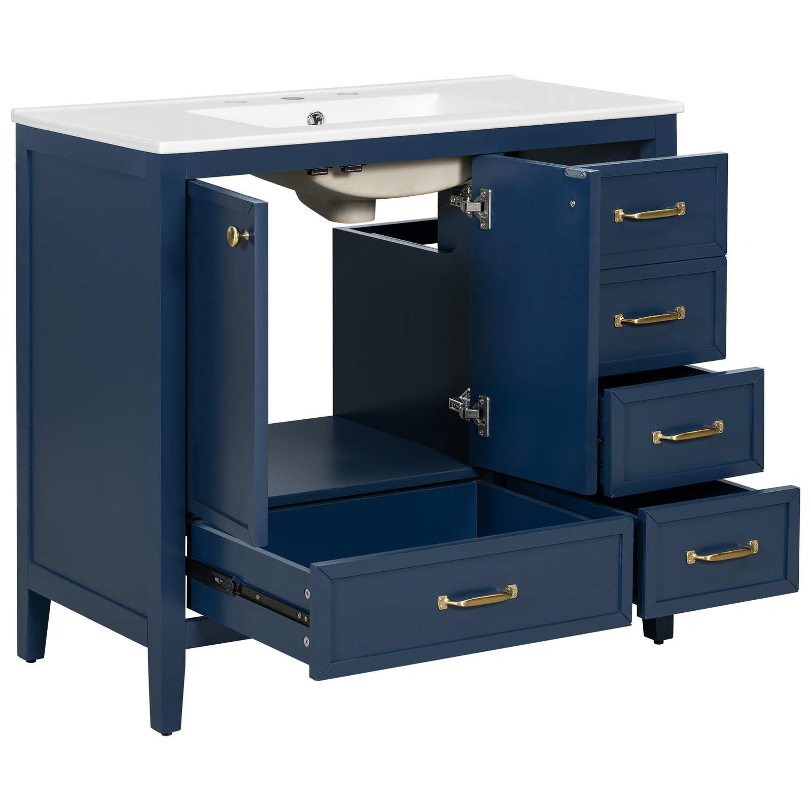 36″ Bathroom Vanity with Sink & Soft-Closing Doors, Blue