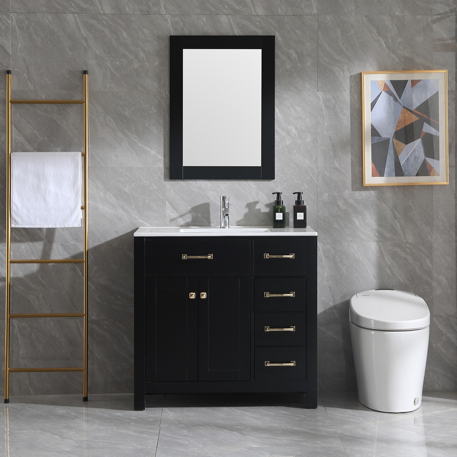 36 Inch Bathroom Vanity w/Mirror, Matte-finish Cabinet Base No Sink Included
