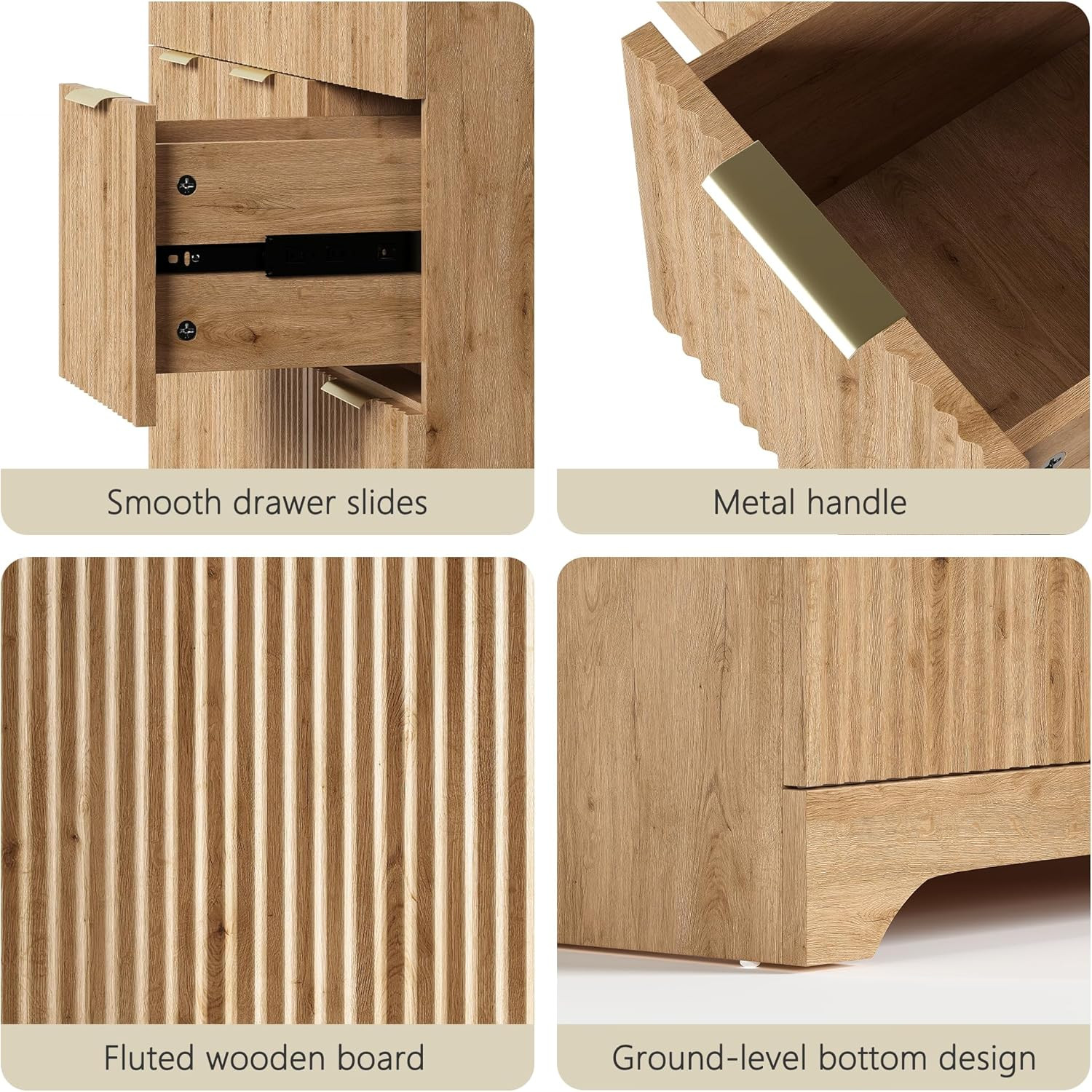 LINLUX 25″ Natural Wood Fluted Vanity w/ Ceramic Sink Drawer Cabinet