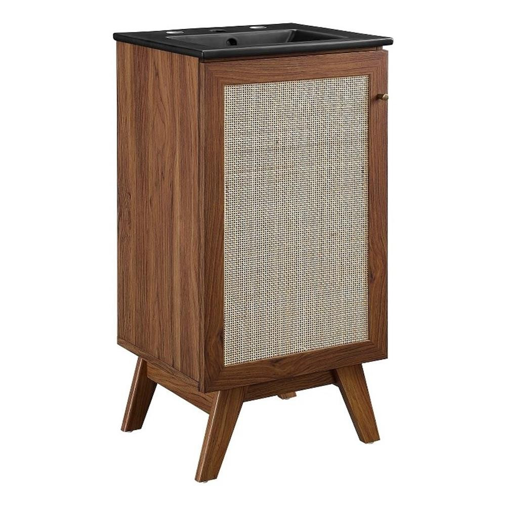 Modway Soma 18″ Modern Wood Bathroom Vanity with Rattan Door in Walnut/Black