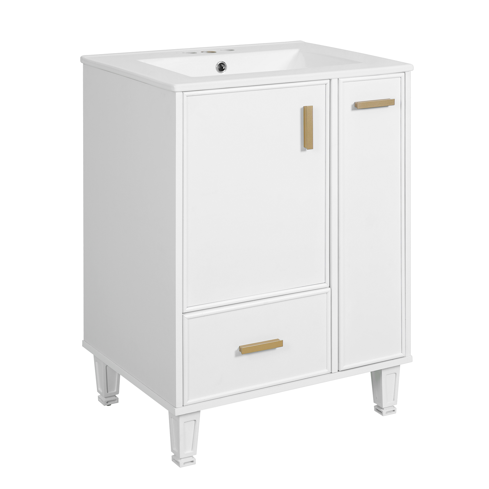 24″ Bathroom Vanity w/Ceramic Sink And Storage Cabinet Drawers Solid Wood Frame