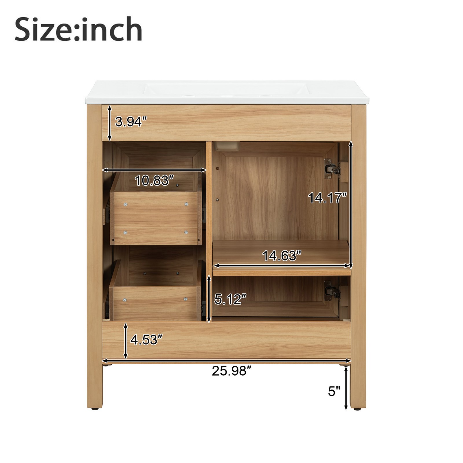 30″ Bathroom Vanity Solid Wood Frame W/Soft Close Door 2 Drawers Storage Cabinet