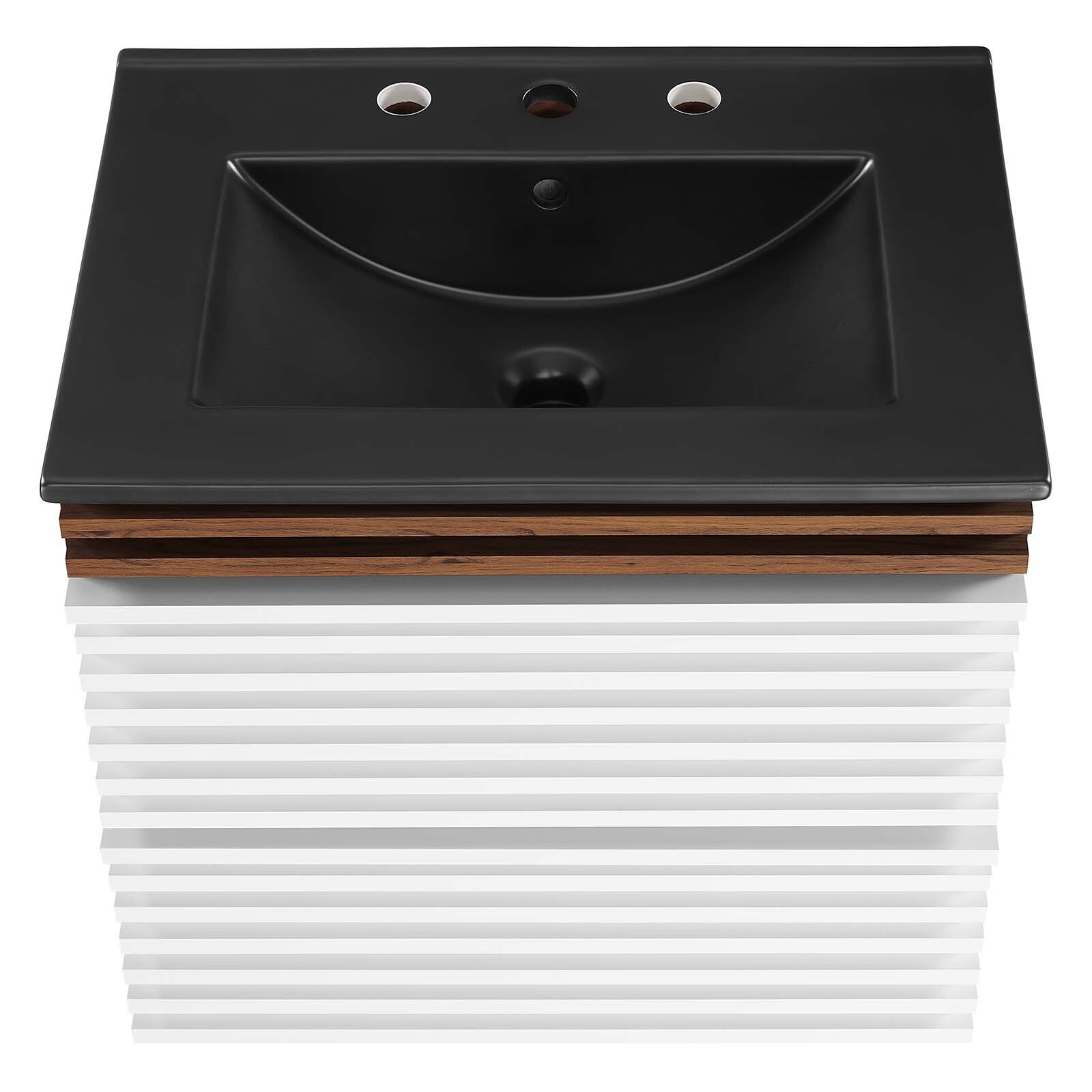 Modway Render 24″ Wall-Mount Bathroom Vanity in White Walnut Black