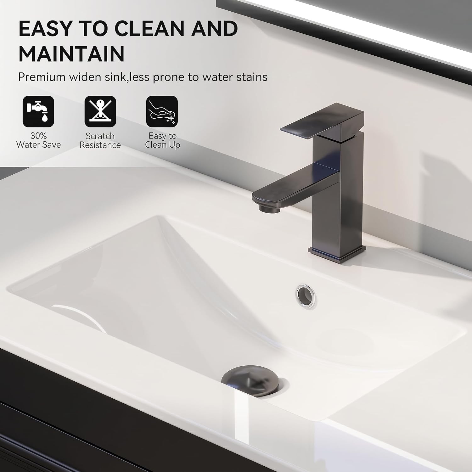 36″ Black Wall Mounted Floating Vanity with Sink Soft Close Bathroom Cabinet