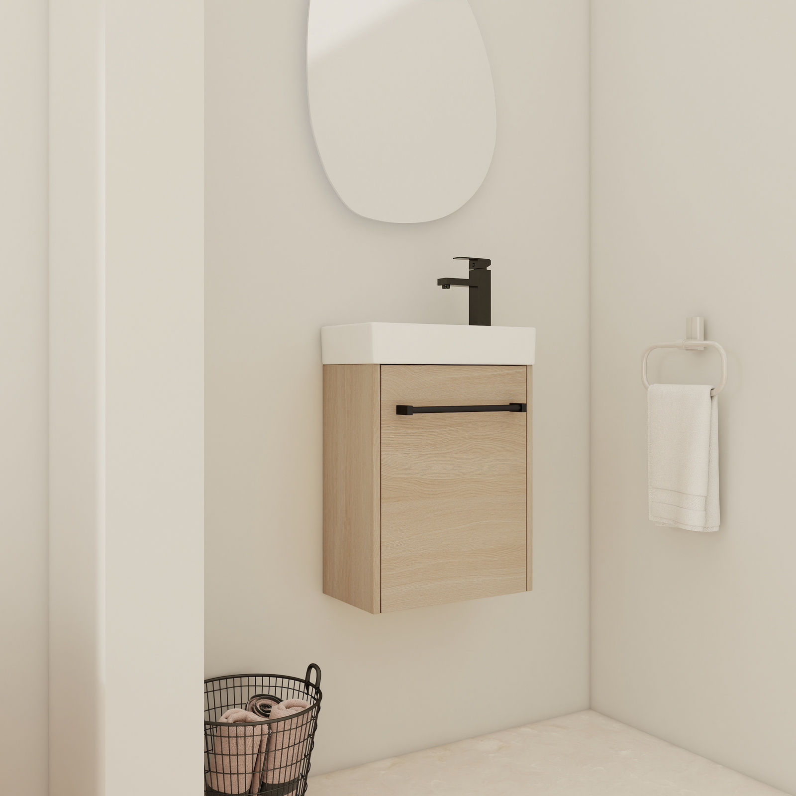 16” Floating Wall-Mounted Bathroom Vanity with Ceramic Sink For Small Bathroom