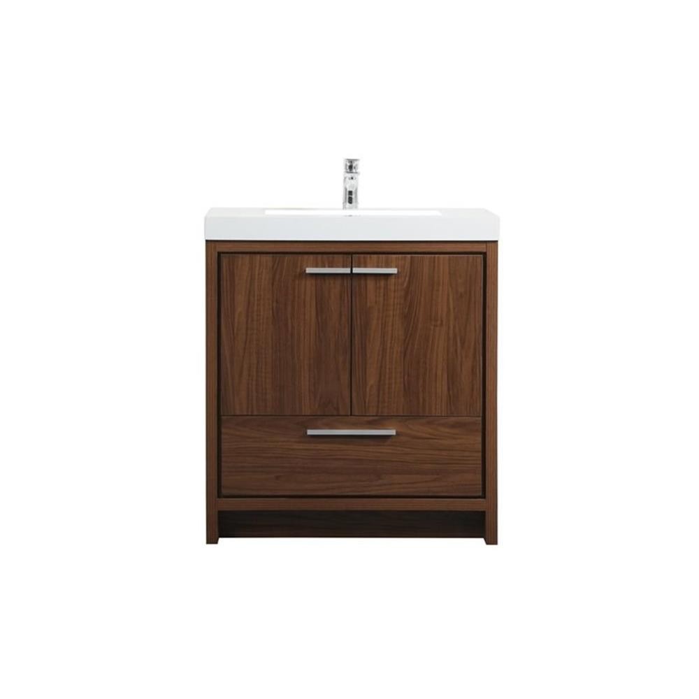 Elegant Decor Wyatt 30″ Aluminum Alloy and MDF Single Bathroom Vanity in Walnut