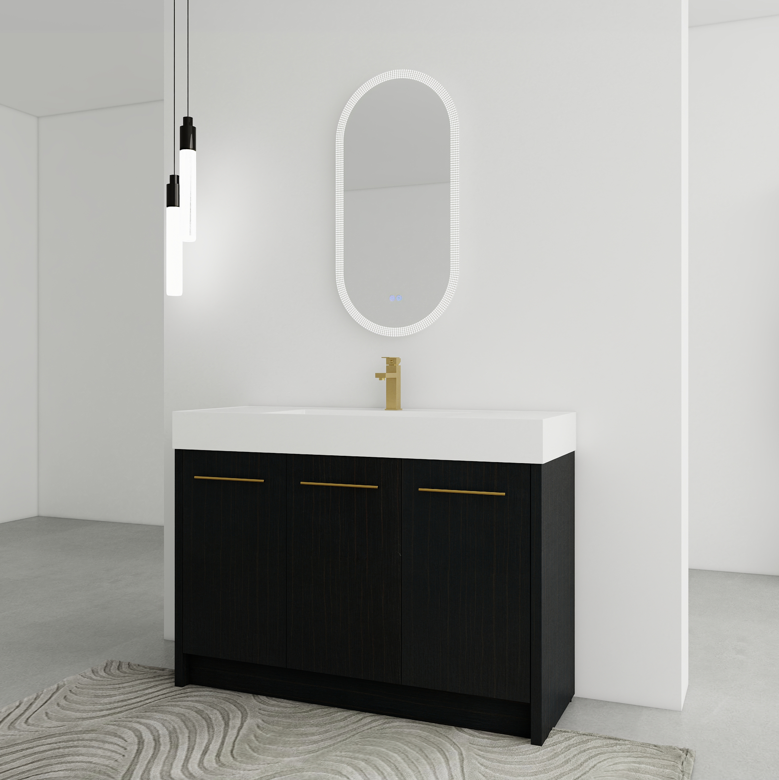 48 Inch Plywood Freestanding Bathroom Vanity with Resin Sink Door Cabinet Black