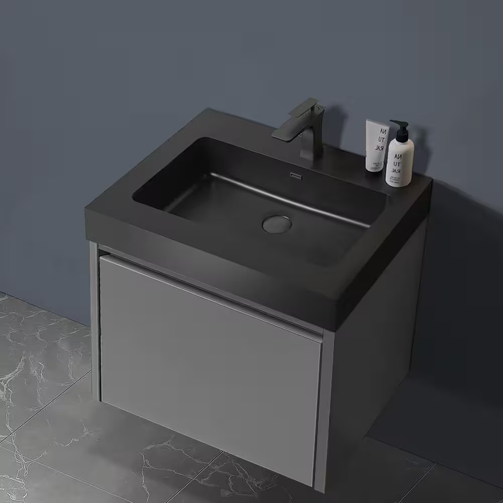 24 In. Drop-In Bathroom Sink in Matte Black Quartz Vanity Top