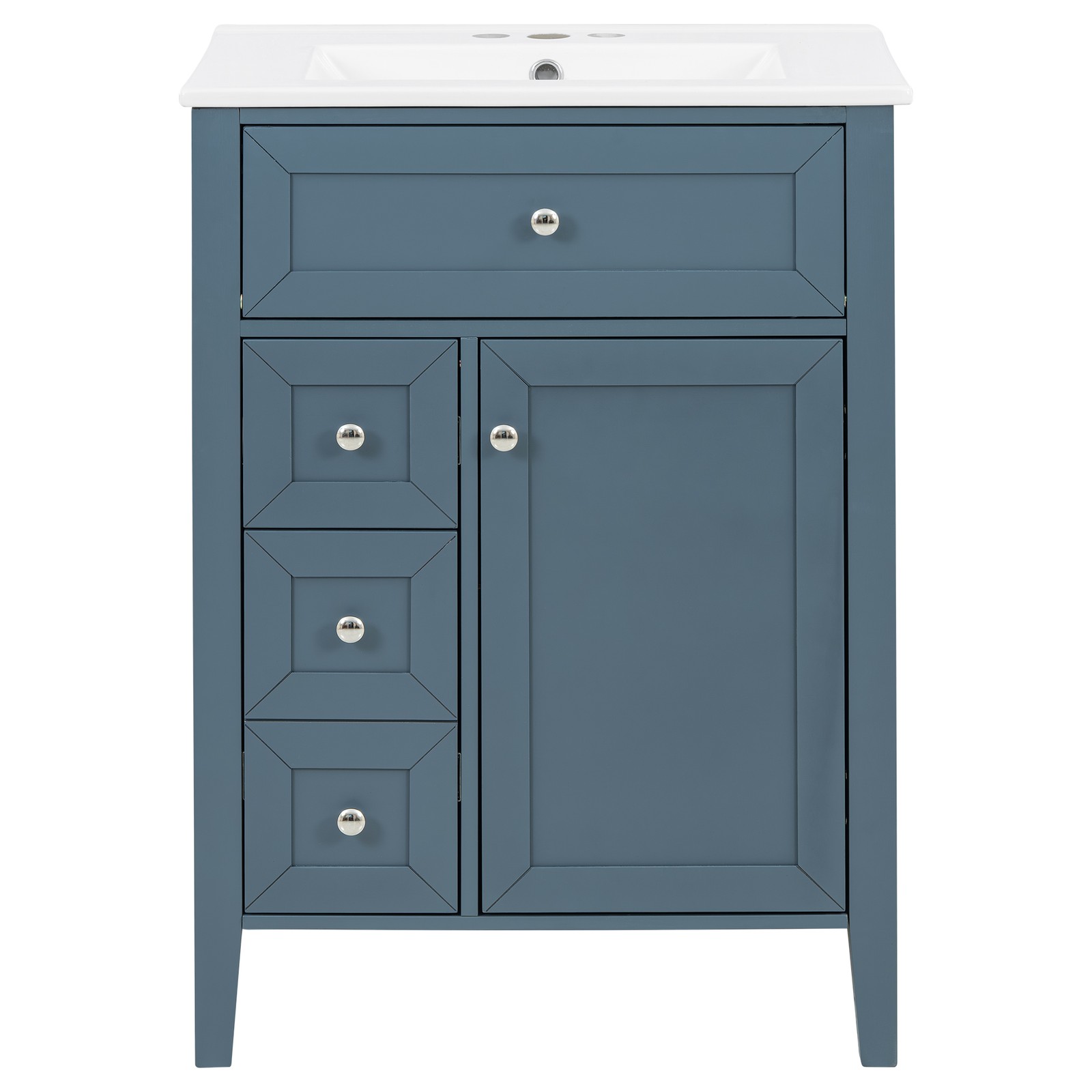 24″ Blue Gray Bathroom Vanity with Ceramic Sink & Soft-Close Drawers