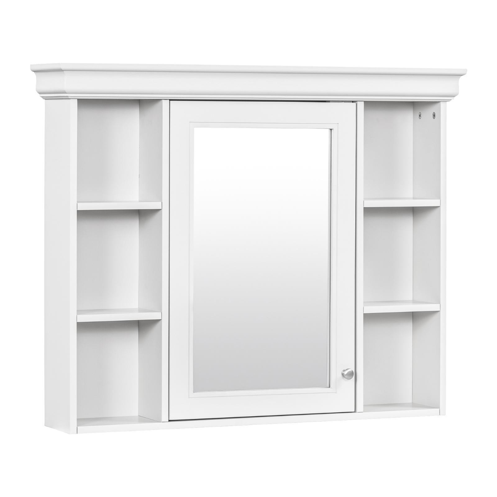 Elegant White Mirror Door Bathroom Cabinet Wall Mounted Modern Storage Shelves