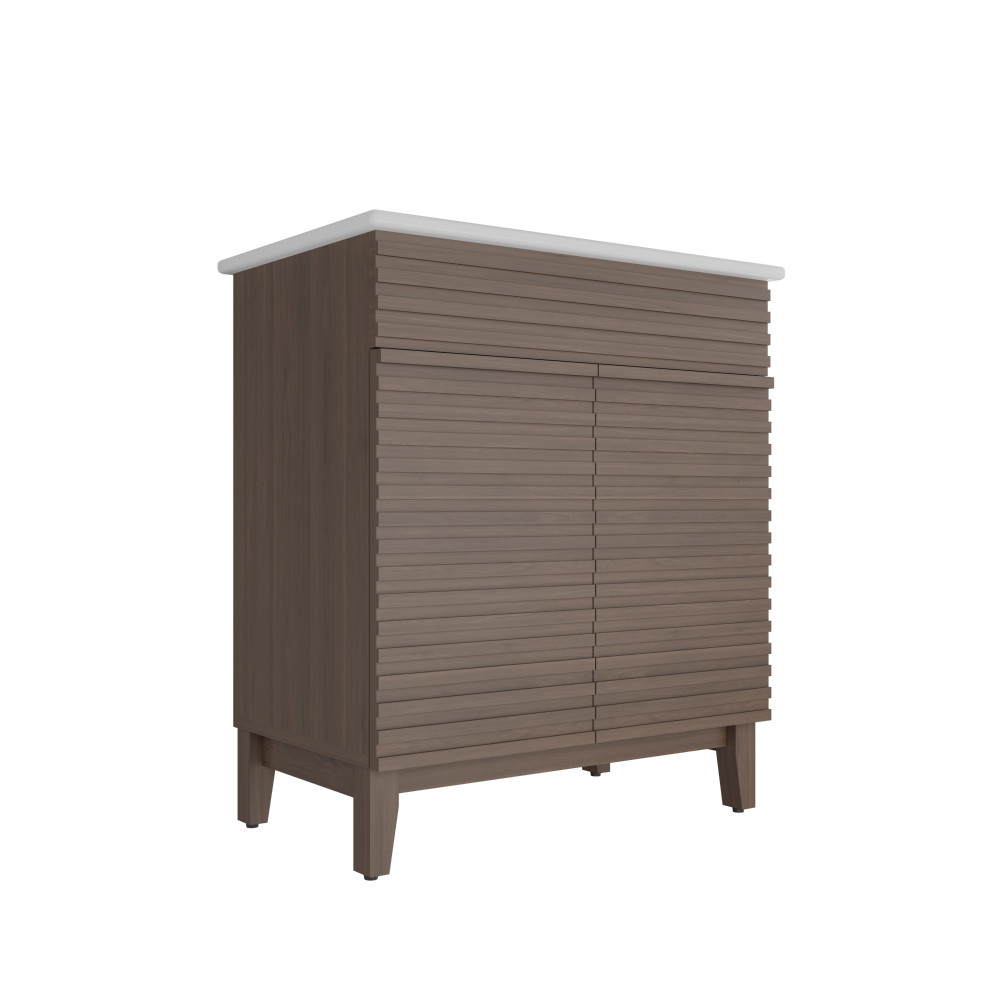 30 inch brown Bathroom Vanity with Louvered Doors and Sink Combo