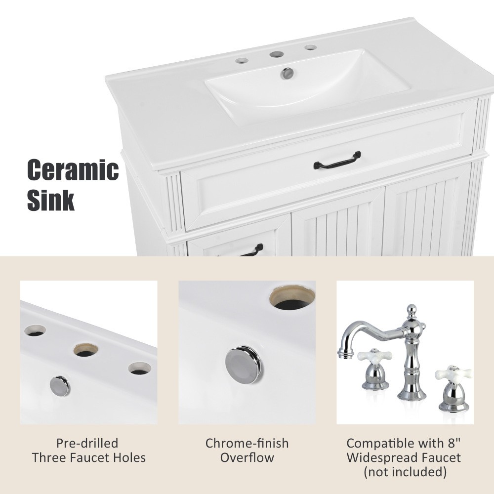 36″ Bathroom Vanity with Sink, Bathroom Cabinet with Drawers, Solid Frame