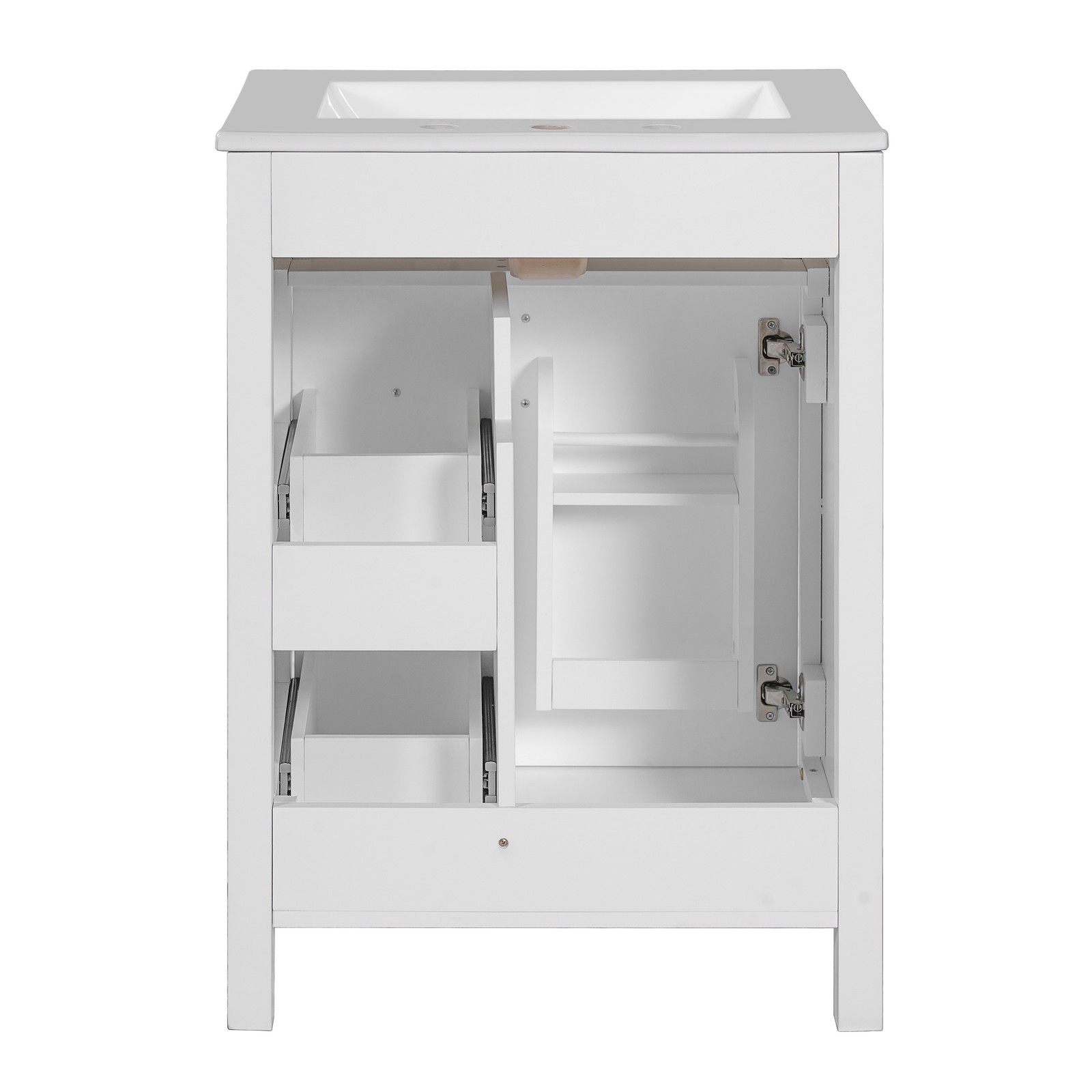 24Inch Bathroom Vanity Modern Bathroom Storage Cabinet with Ceramic Sink White
