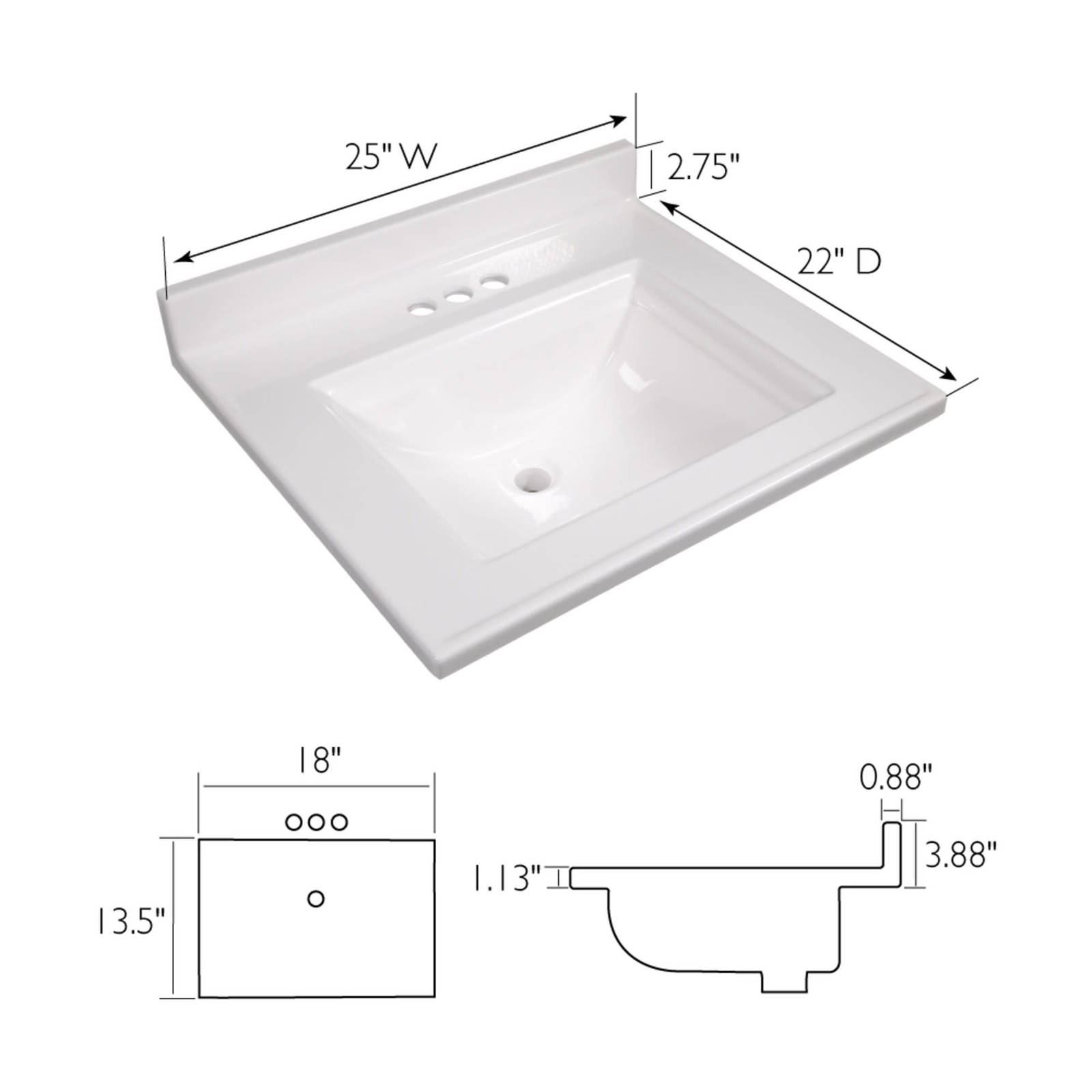 Design House 557629 Camilla I 25″ Cultured Marble Drop-In Vanity – White