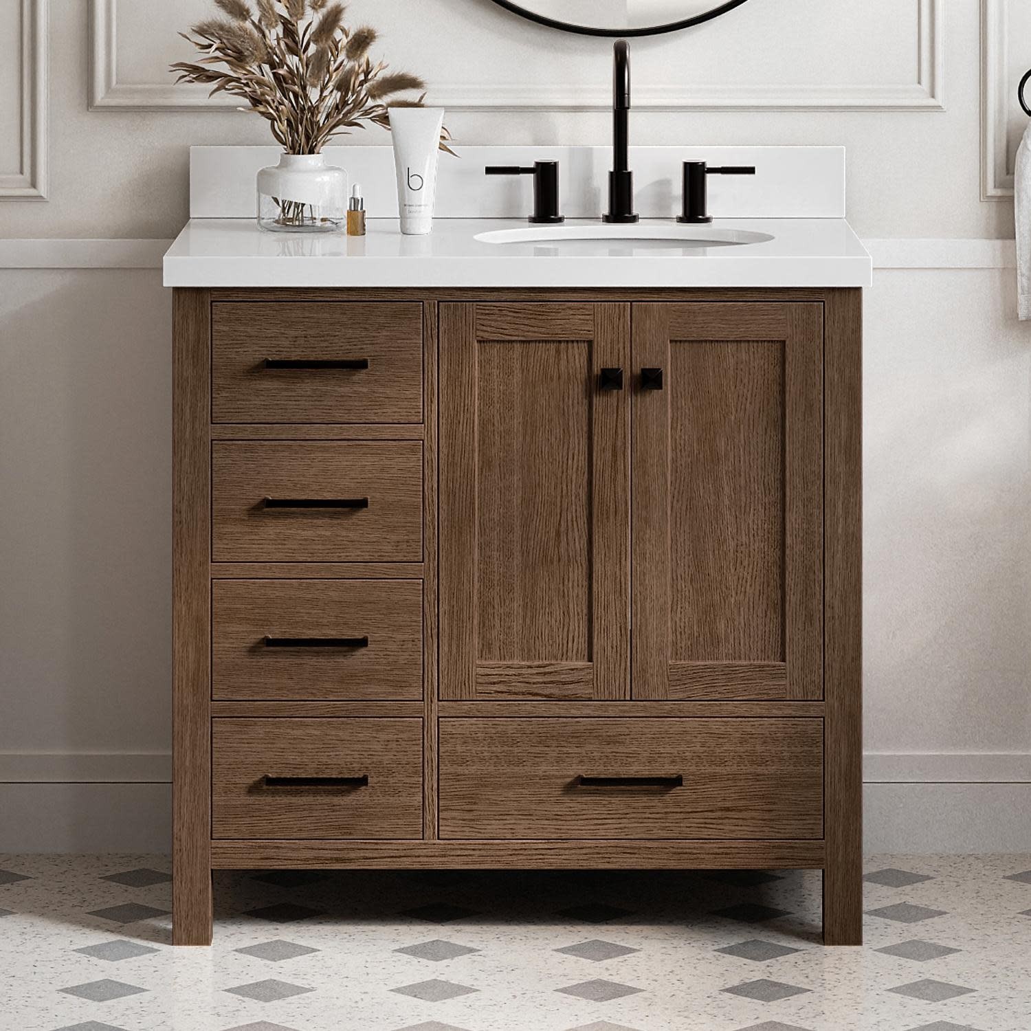 Ariel A037SRWQOVO Cambridge 37″ – Brown Oak / Pure White Quartz / Satin Brass
