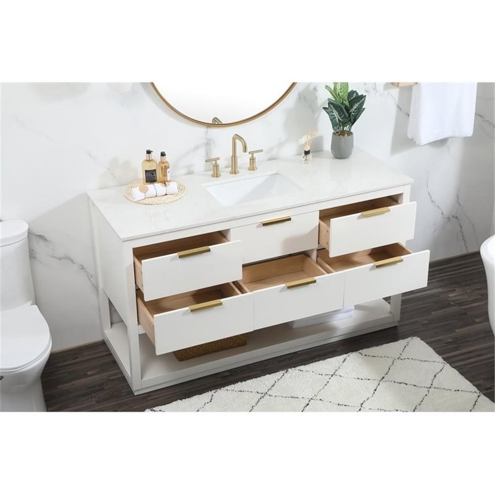Elegant Decor Larkin 60″ Solid Wood MDF Single Bathroom Vanity in White Finish