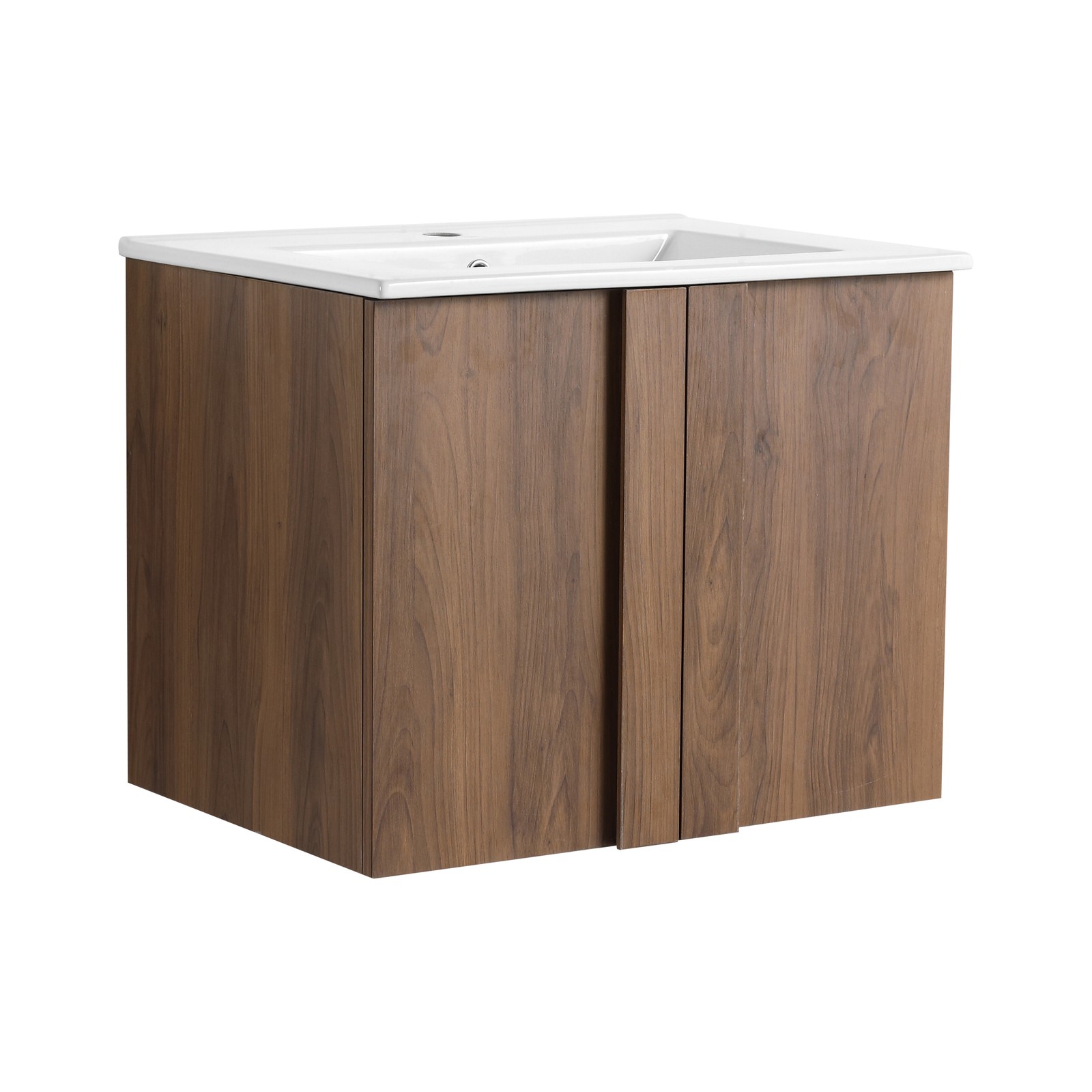24″ Floating Bathroom Vanity with Sink, Brown Ebony Cabinet, Soft-Close Doors