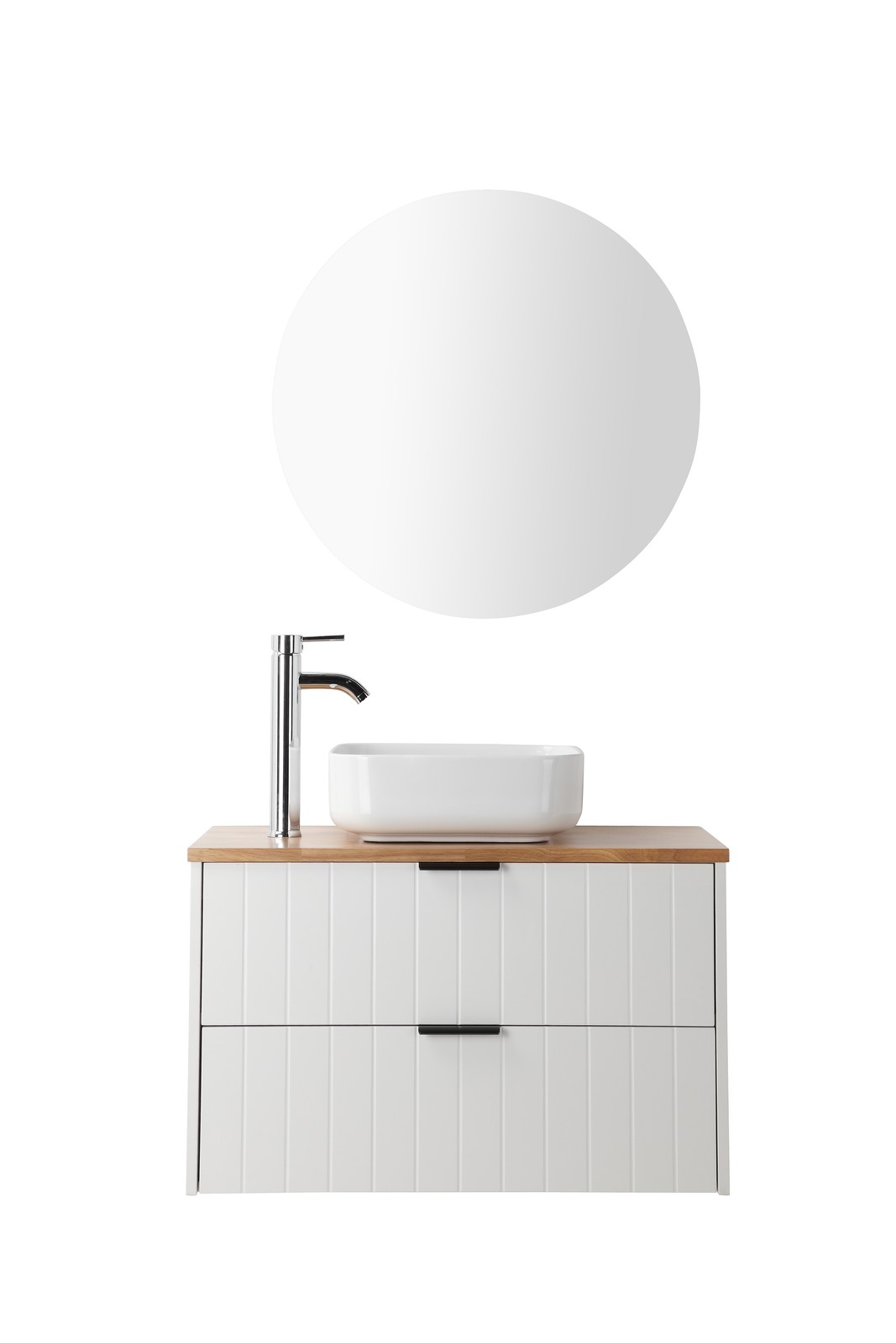 32 Inch Double Drawer Wall Mount Bathroom Vanity White Cabinet Solid Wood Top