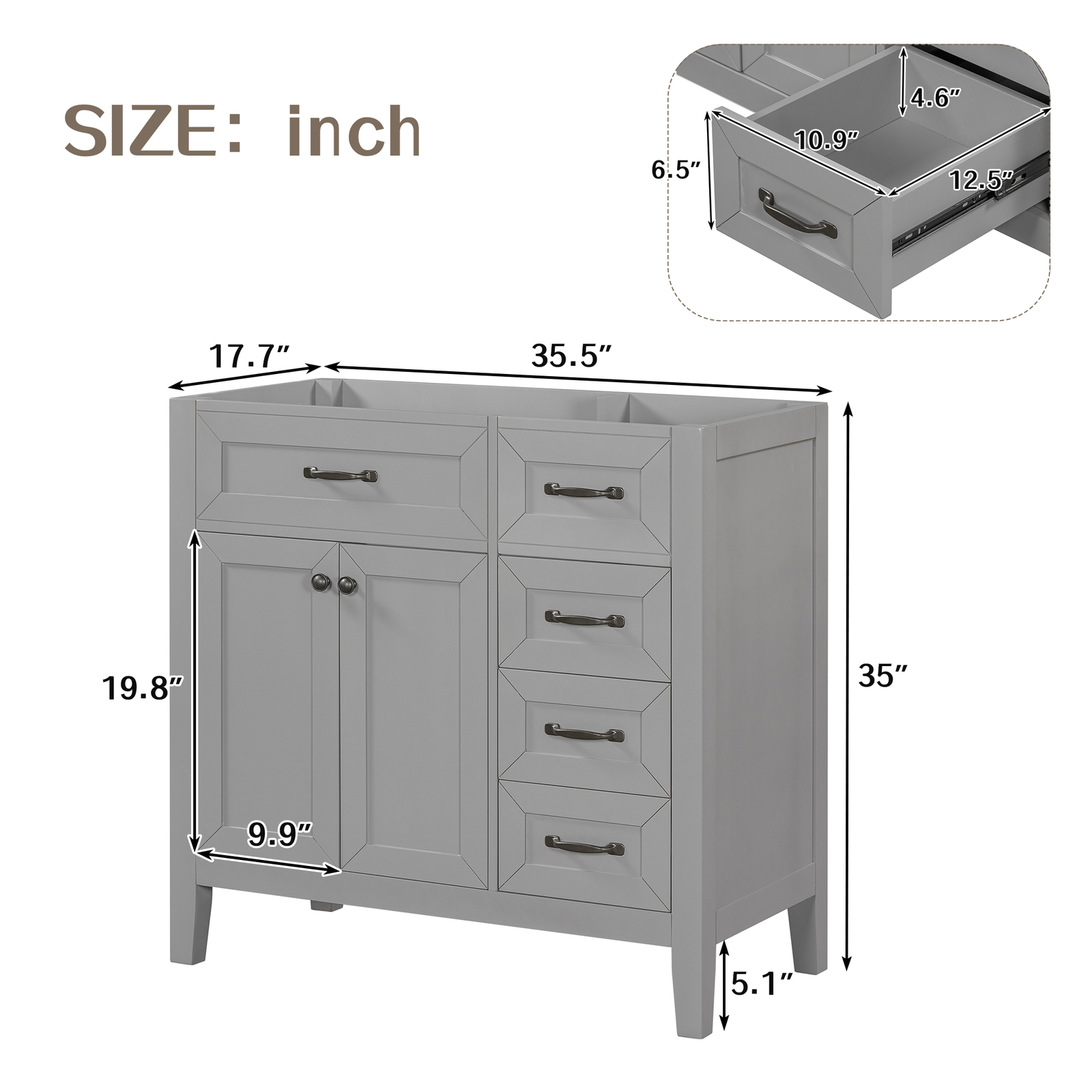 36″ Single Bathroom Vanity Bathroom Storage Cabinet (Sink Basin Not Included)