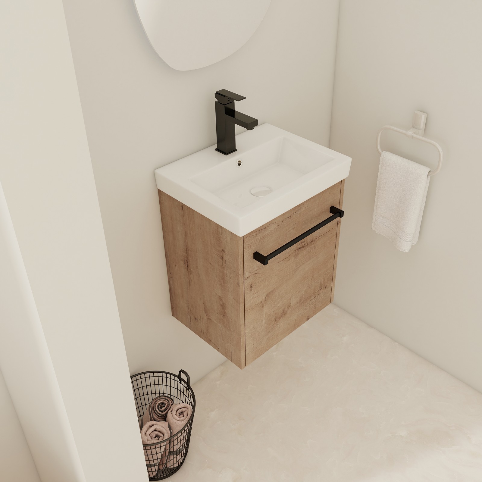 Space-Saving 18″Wall Vanity w/Ceramic Sink Cabinet Bathroom for Apartments White