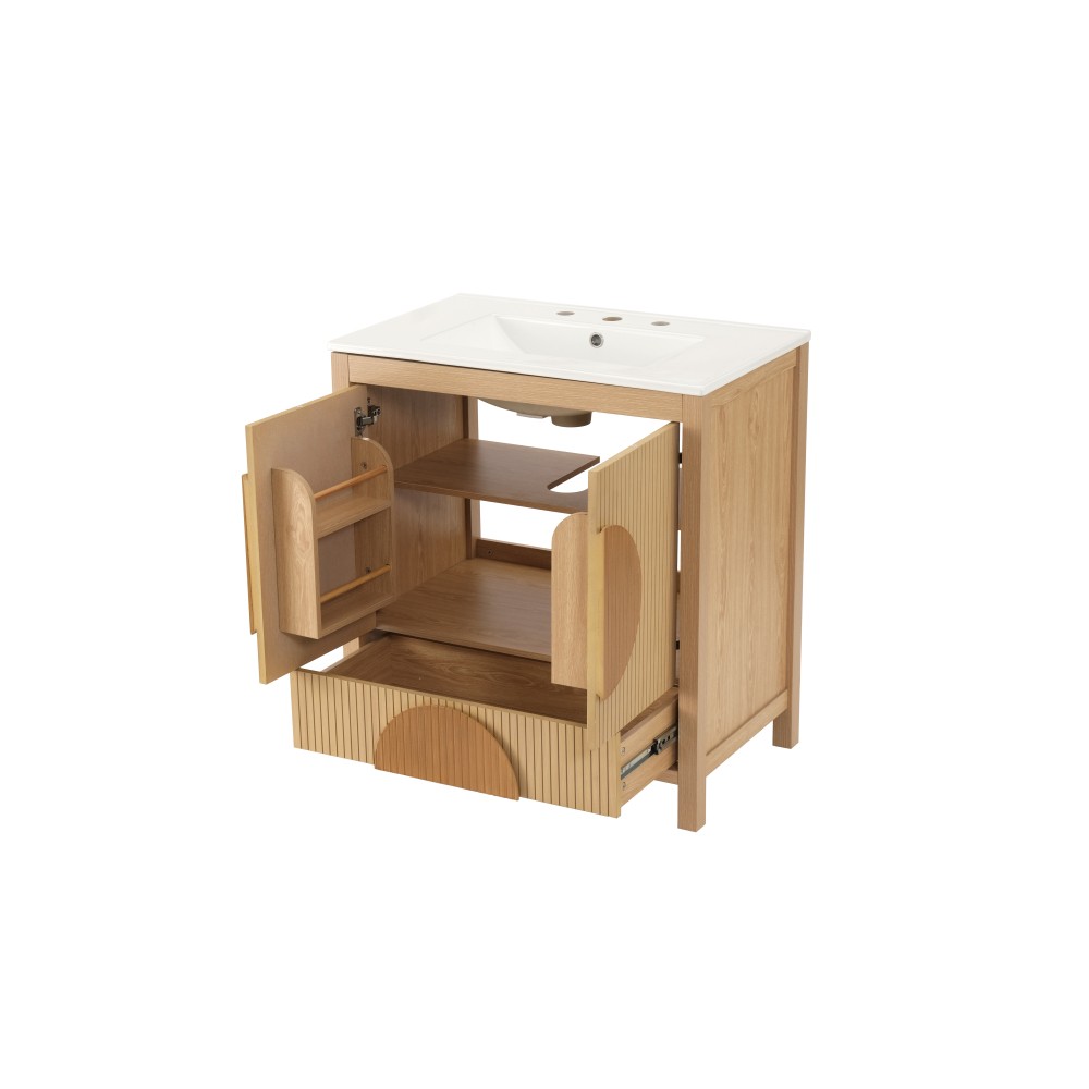 30 Inch Fluted Bathroom Vanity with Sink – Freestanding Modern Wood Cabinet