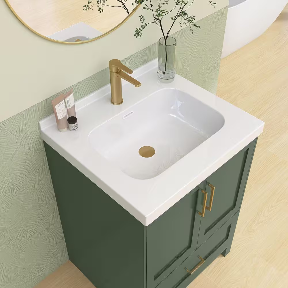 24 In. W X 22 In. D Solid Surface White Rectangular Single Sink Bath Vanity Top