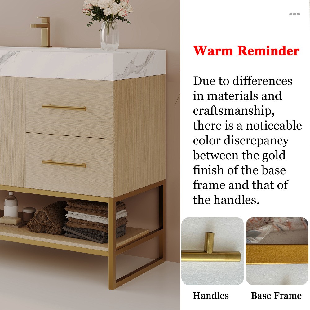 36″ Free-Standing Bathroom Vanity w/Seamless Ceramic Sink & Sintered Stone Top