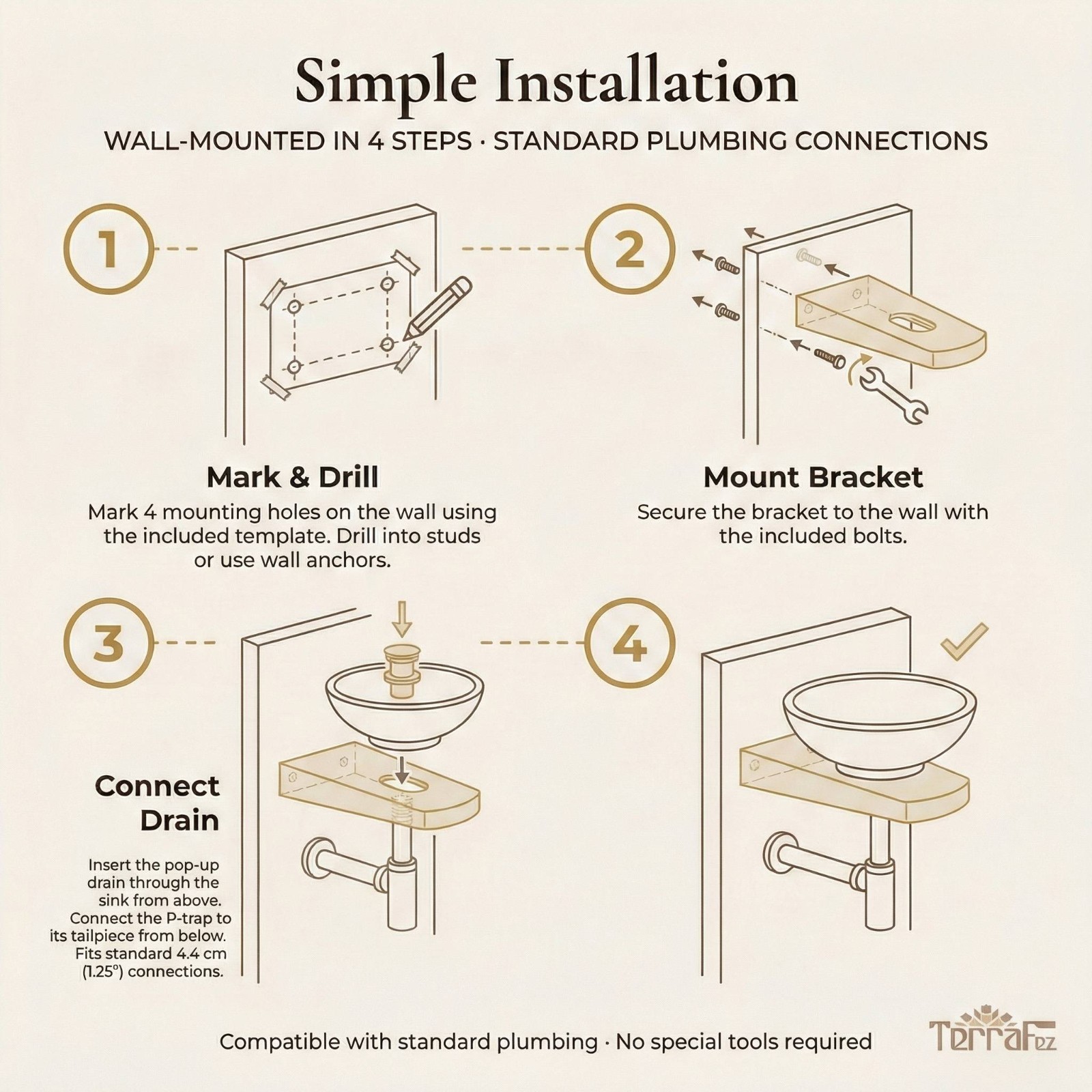 Handcrafted Wall Mount Sink Bracket: Small Space Vanity – TerraFez