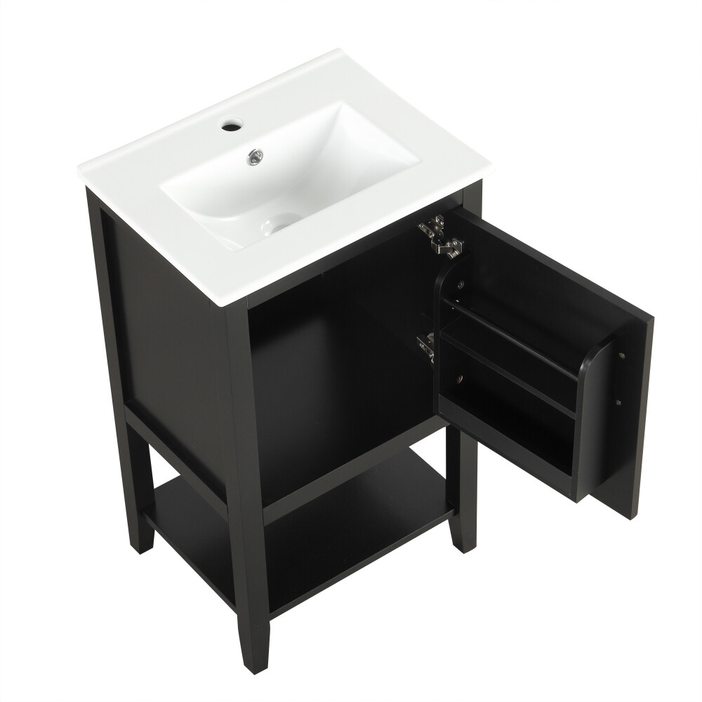 20″ Bathroom Vanity with Sink, Bathroom Cabinet with Storage Rack and Open Shelf