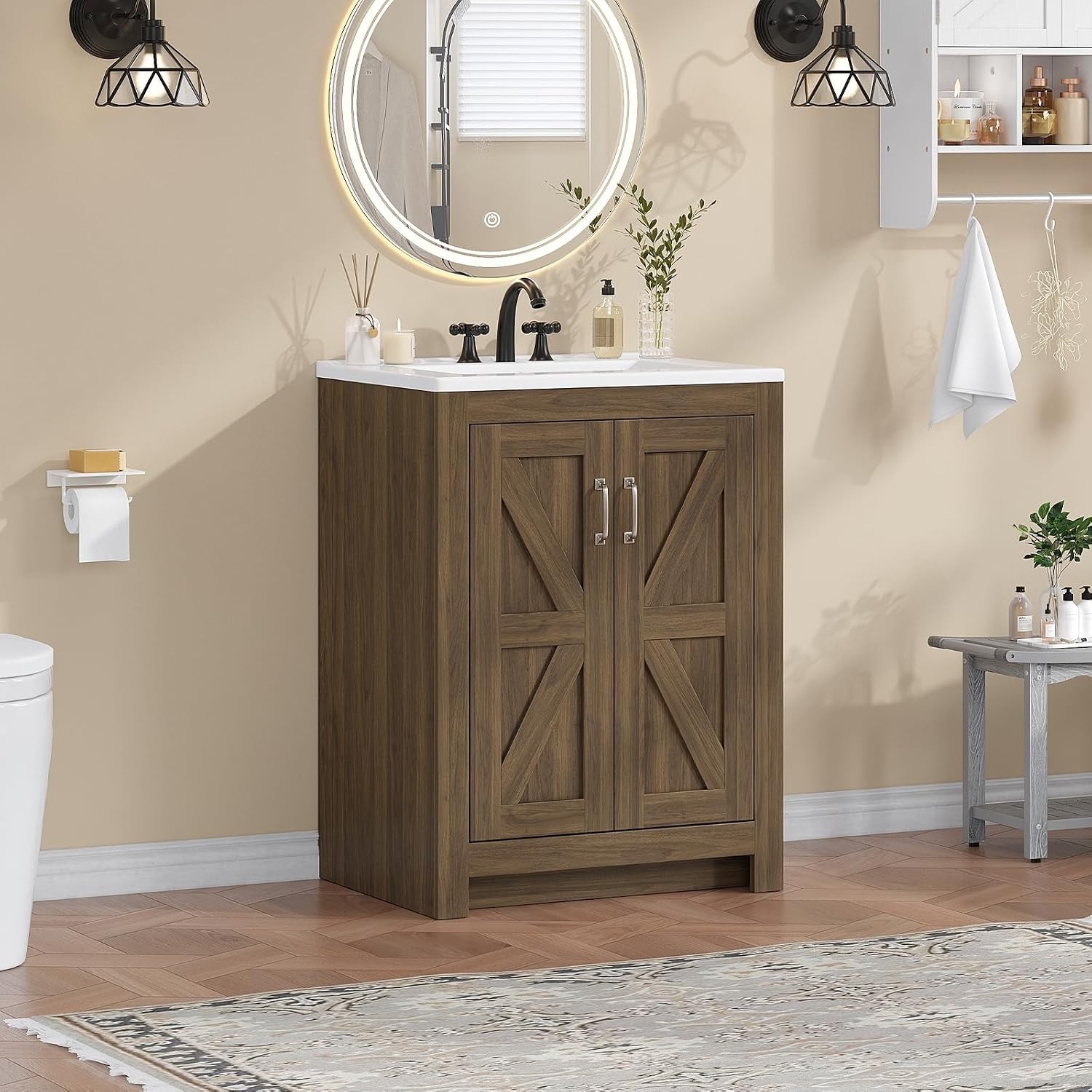 Farmhouse Bathroom Vanity W/ Sink Freestanding Bathroom Vanities W/ Ceramic
