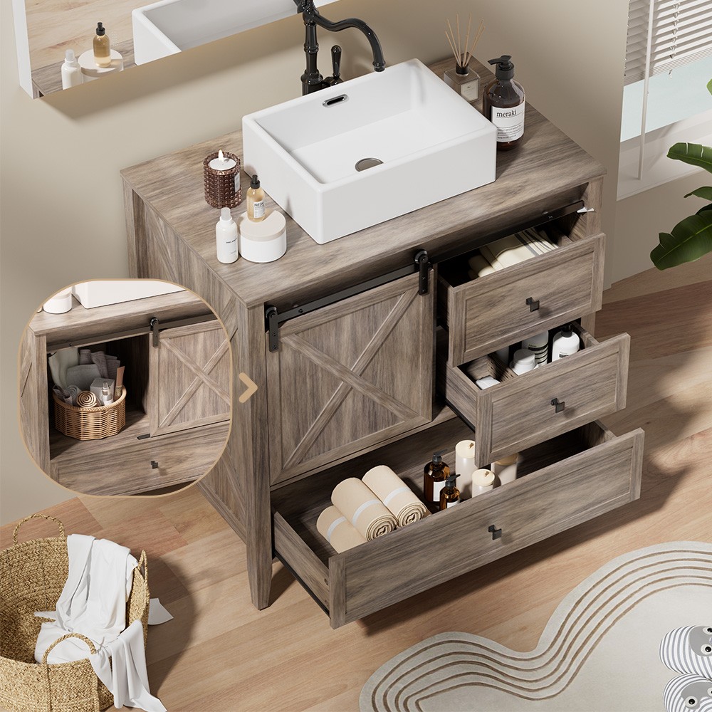 36” Bathroom Vanity with Sink, Freestanding Bath Vanity Cabinet 2 Doors Drawer