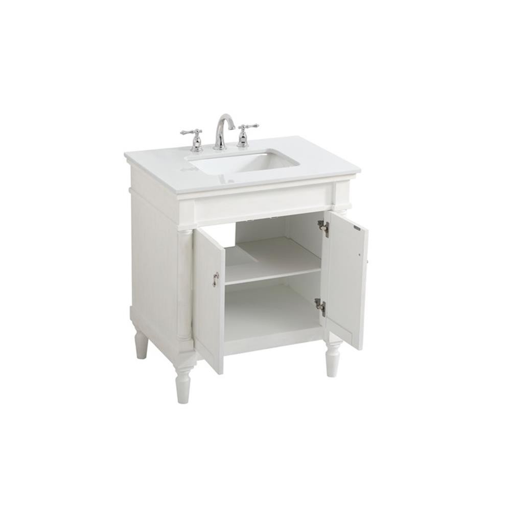 Elegant Decor Lexington 30″ Wood Bathroom Vanity in Antique White/Brushed Nickel