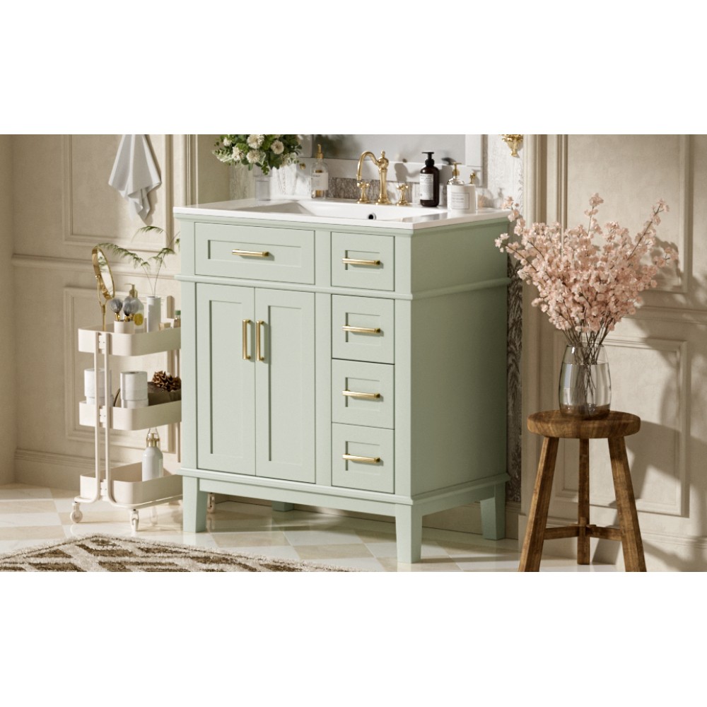 30″Bathroom Vanity with Ceramic Sink Modern Storage CabinetwithSoft-Close Doors