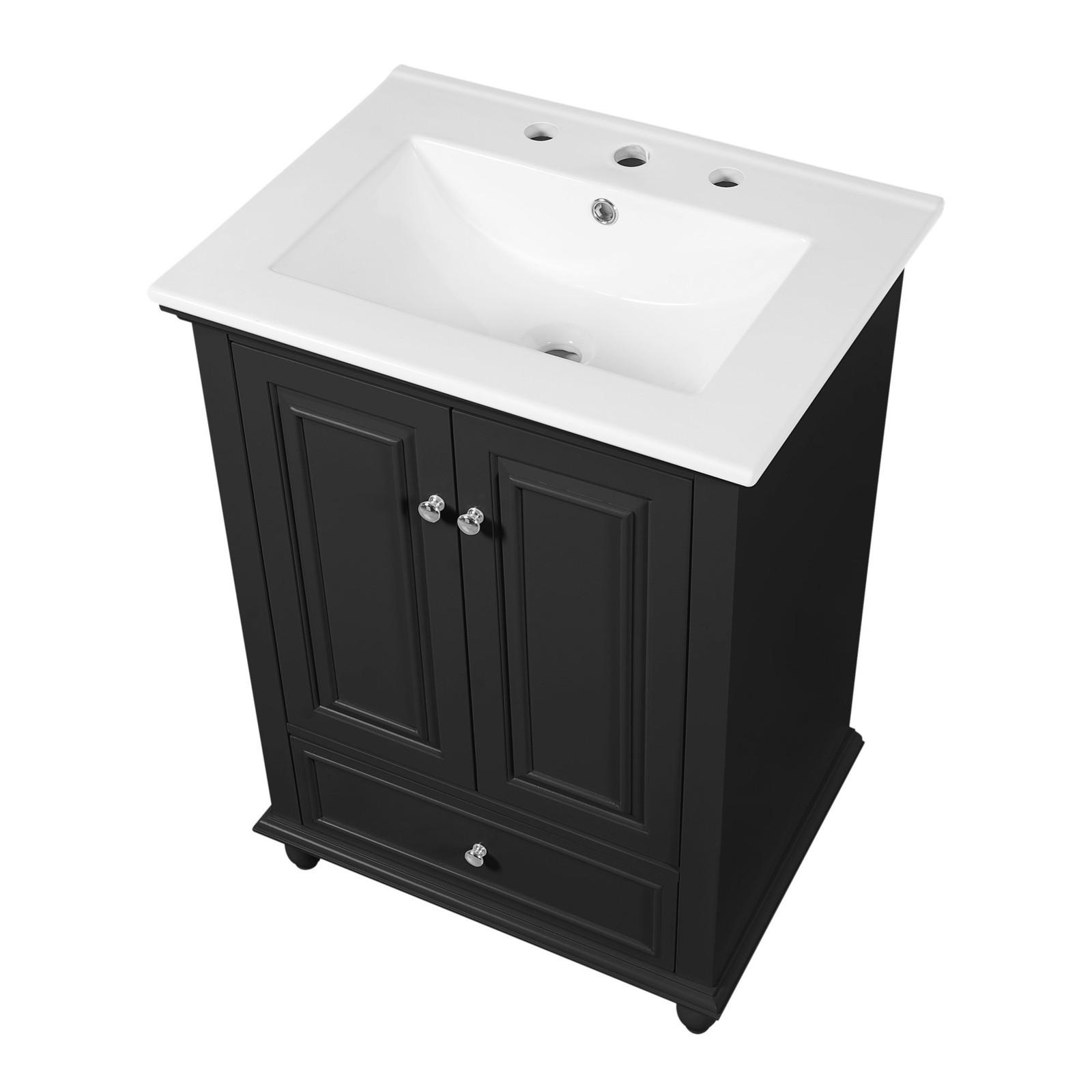 FUNIDEE 24″ Bathroom Vanity Storage Cabinet with Ceramic Sink & Drawer Black