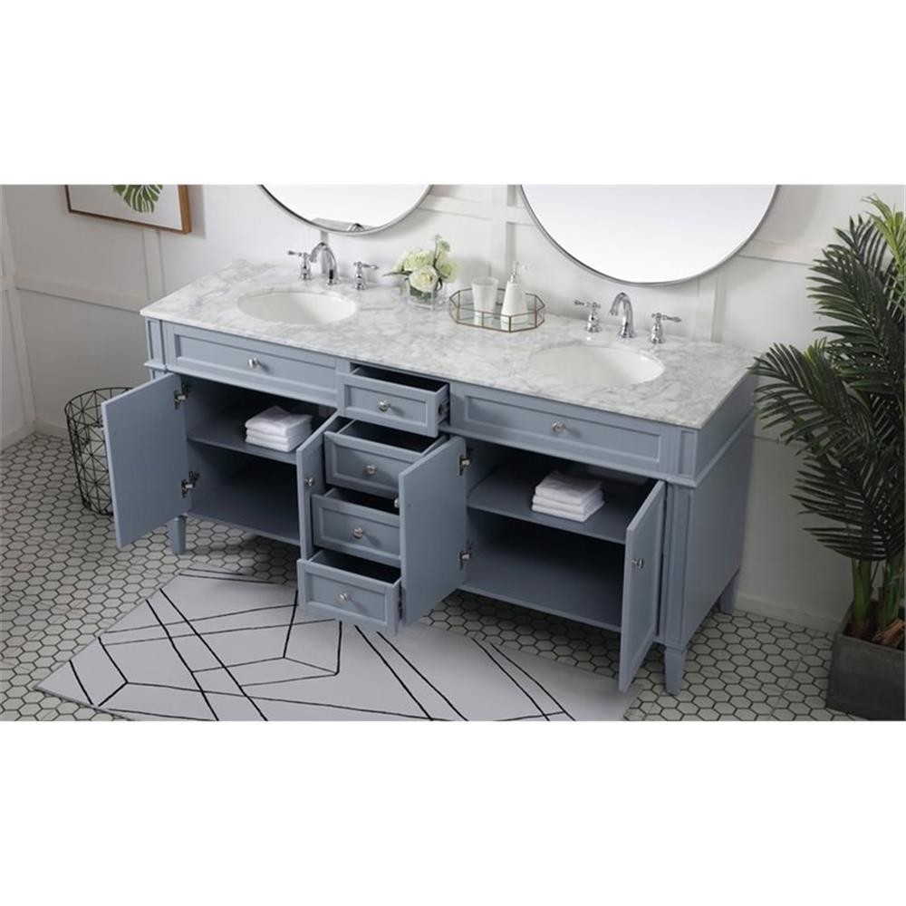 Elegant Decor Park Avenue 72″ Metal MDF Marble Double Bathroom Vanity in Gray