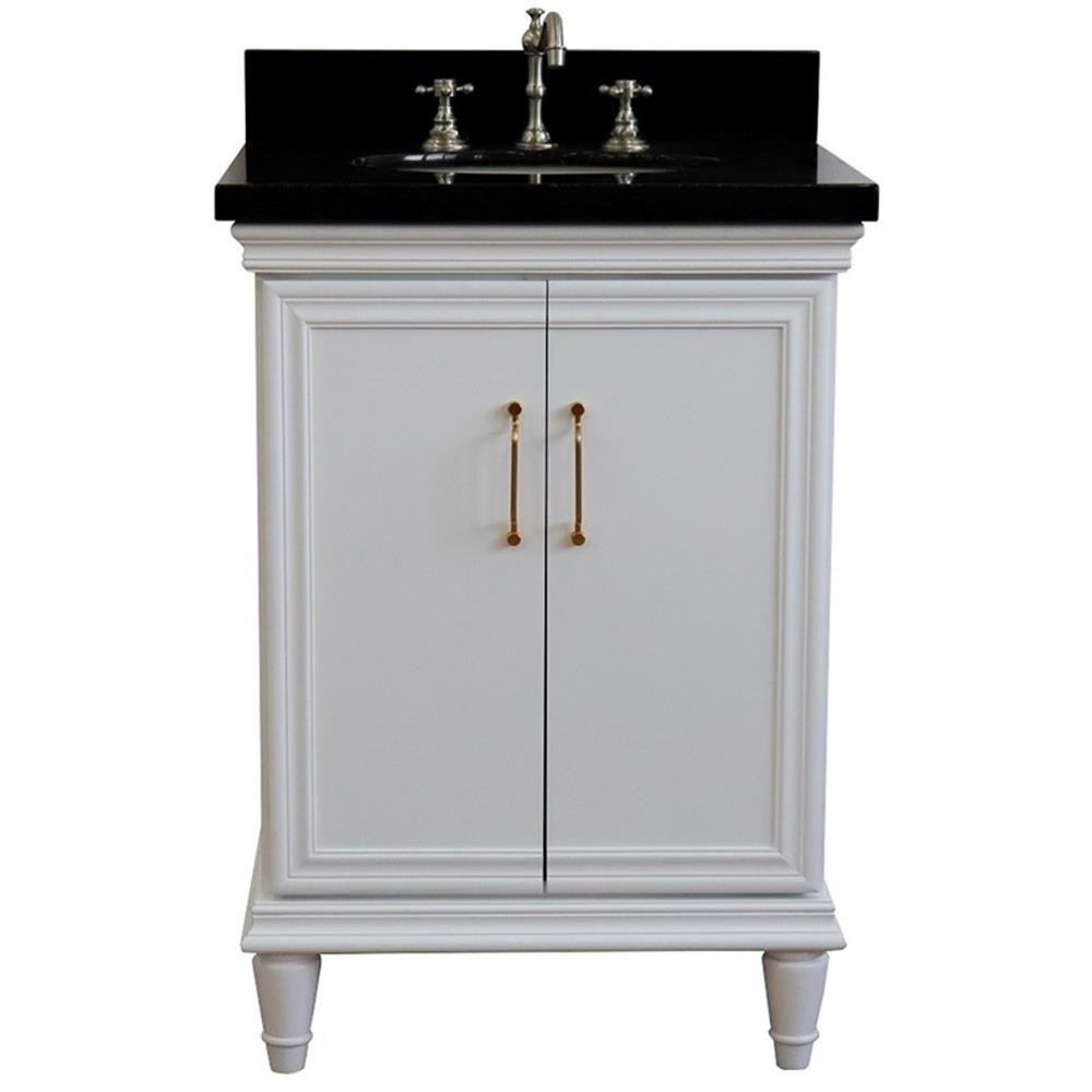 25 in. Single Wooden Vanity White with Black Galaxy Oval Sink