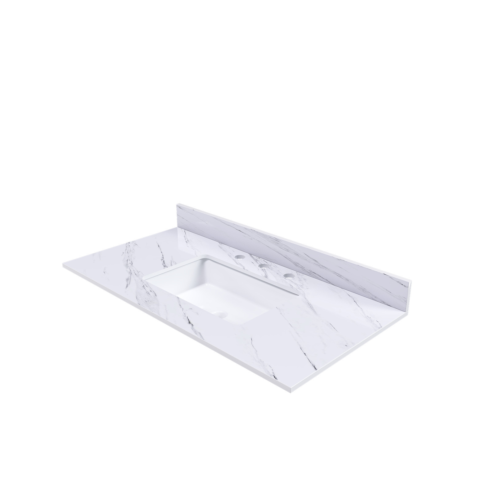 43″ Marble Vanity Top White with 3 Faucet Holes Undermount Sink 4″ Backsplash