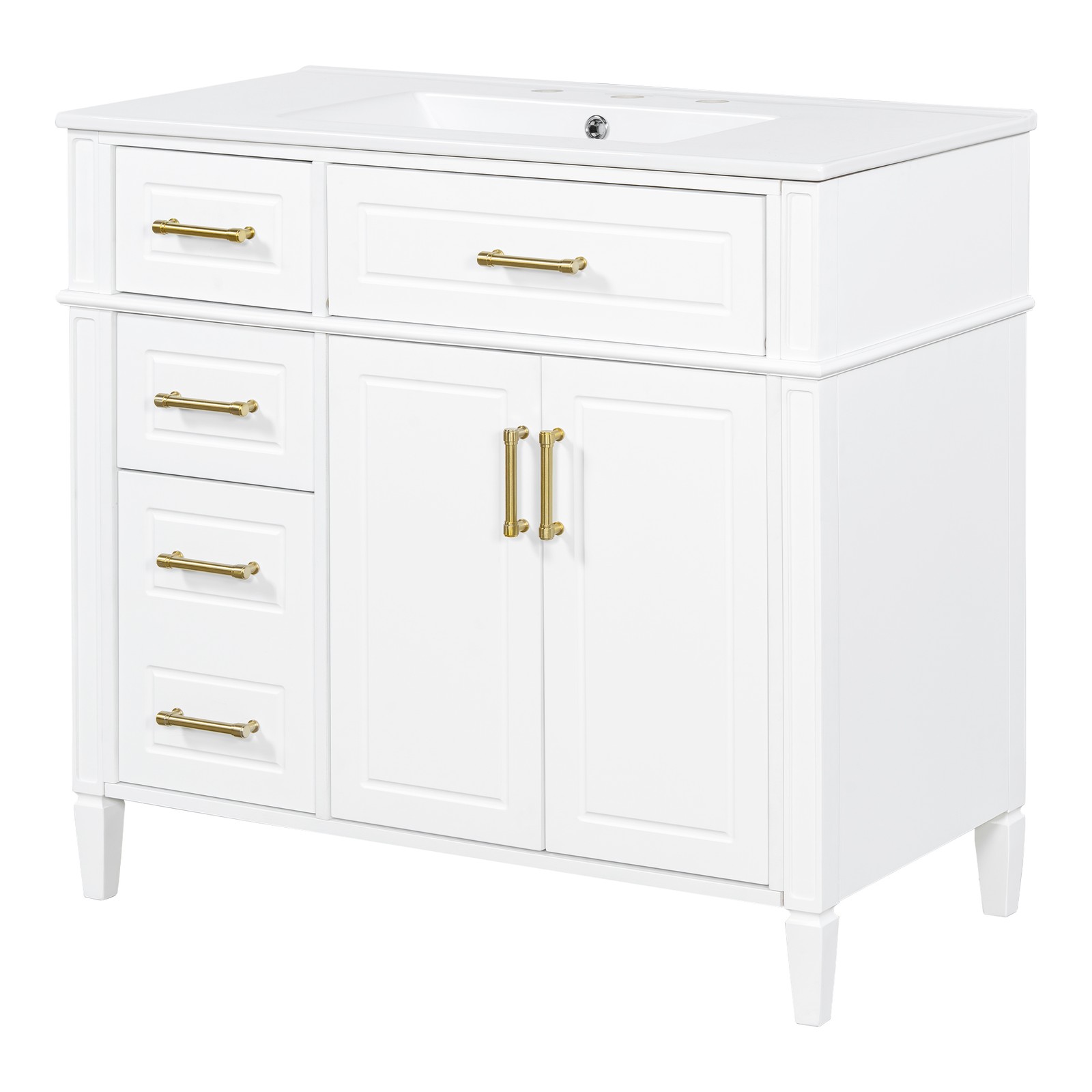 Bathroom Vanity w/Ceramic Sink,Wood Storage Cabinet w/Drawers &Adjustable Shelf