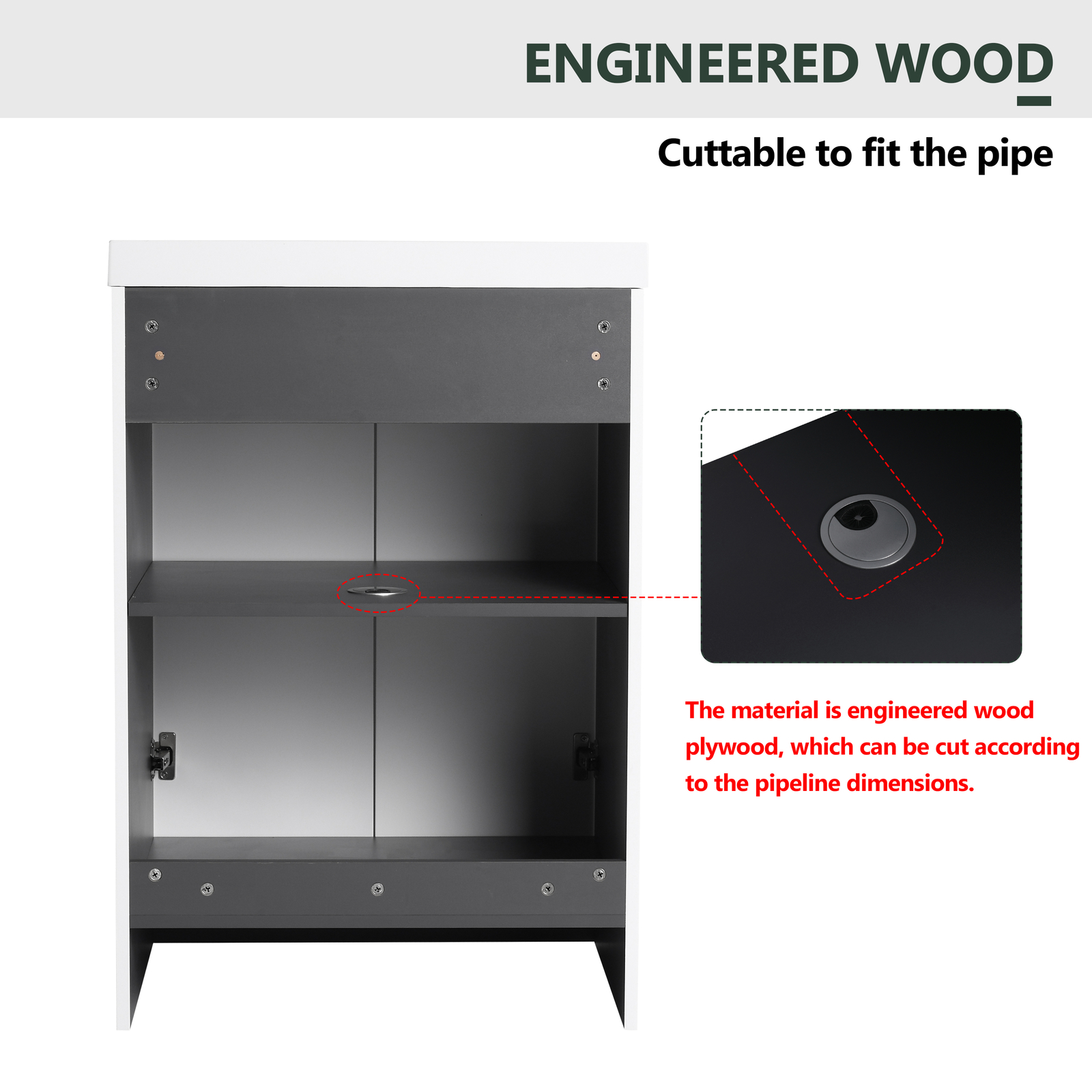 24″ Modern Freestanding Bathroom Vanity Cabinet With Undermount Resin Sink Basin