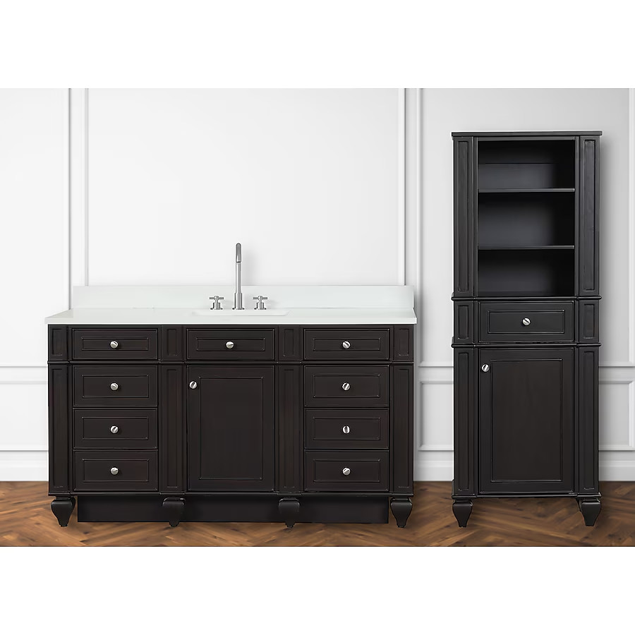60in Design Element Winston WN-60S-ES Single White Quartz Top Espresso Vanity