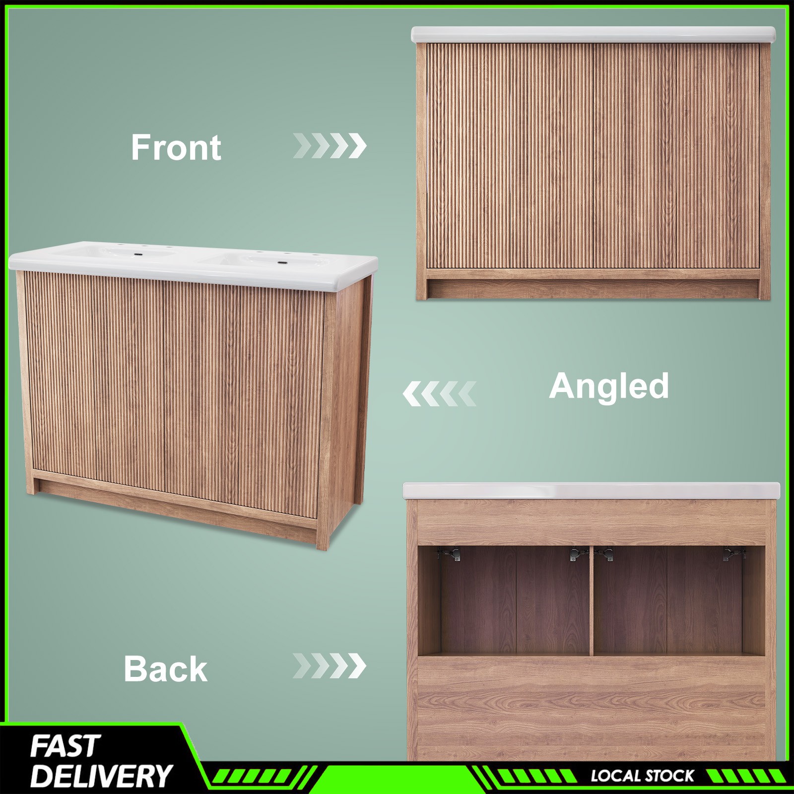 47″ Bathroom Vanity Double Ceramic Sink Freestanding Cabinet Storage With Door