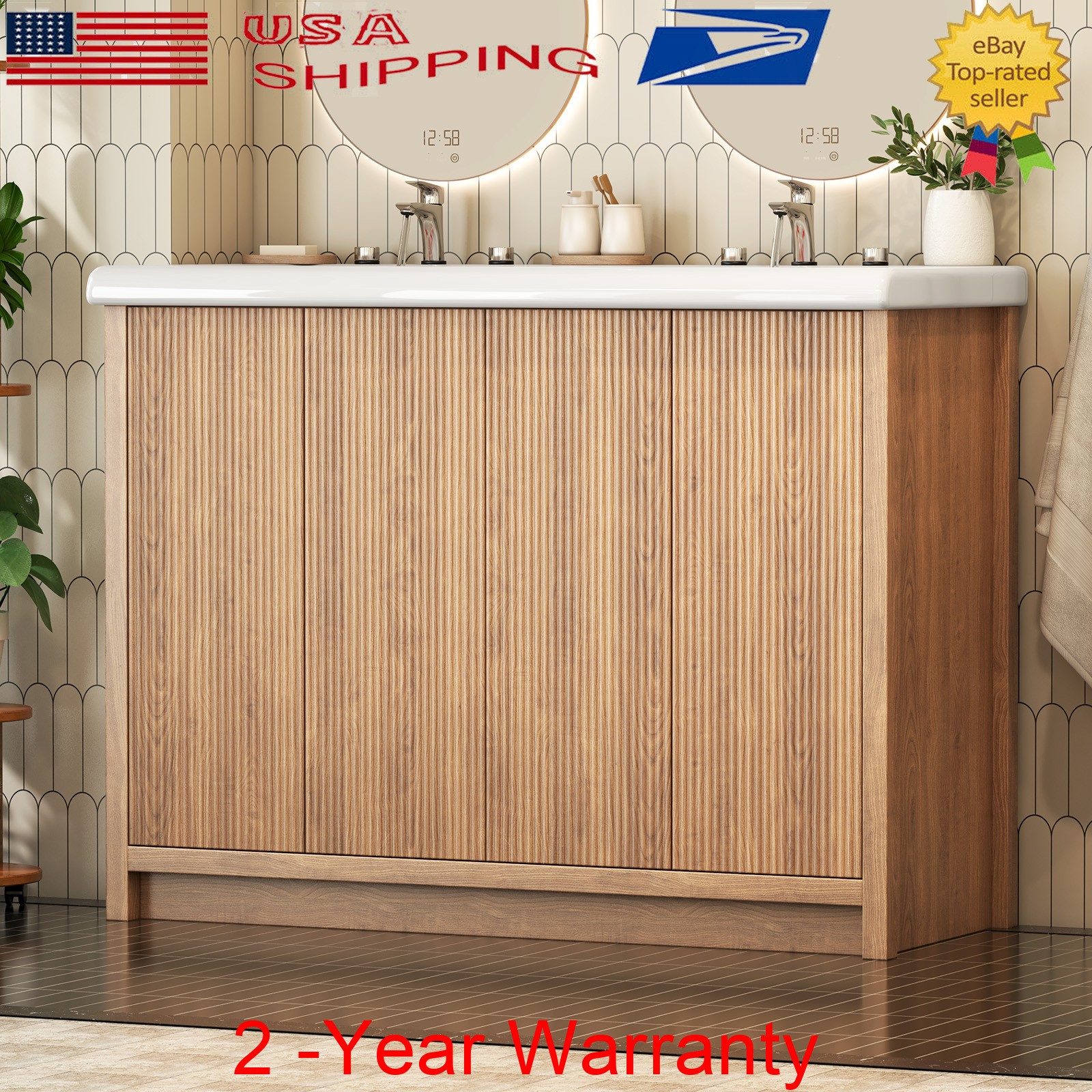 47.3″ Bathroom Vanity w/ Double Sink Storage Cabinet Set with Doors FreeStanding