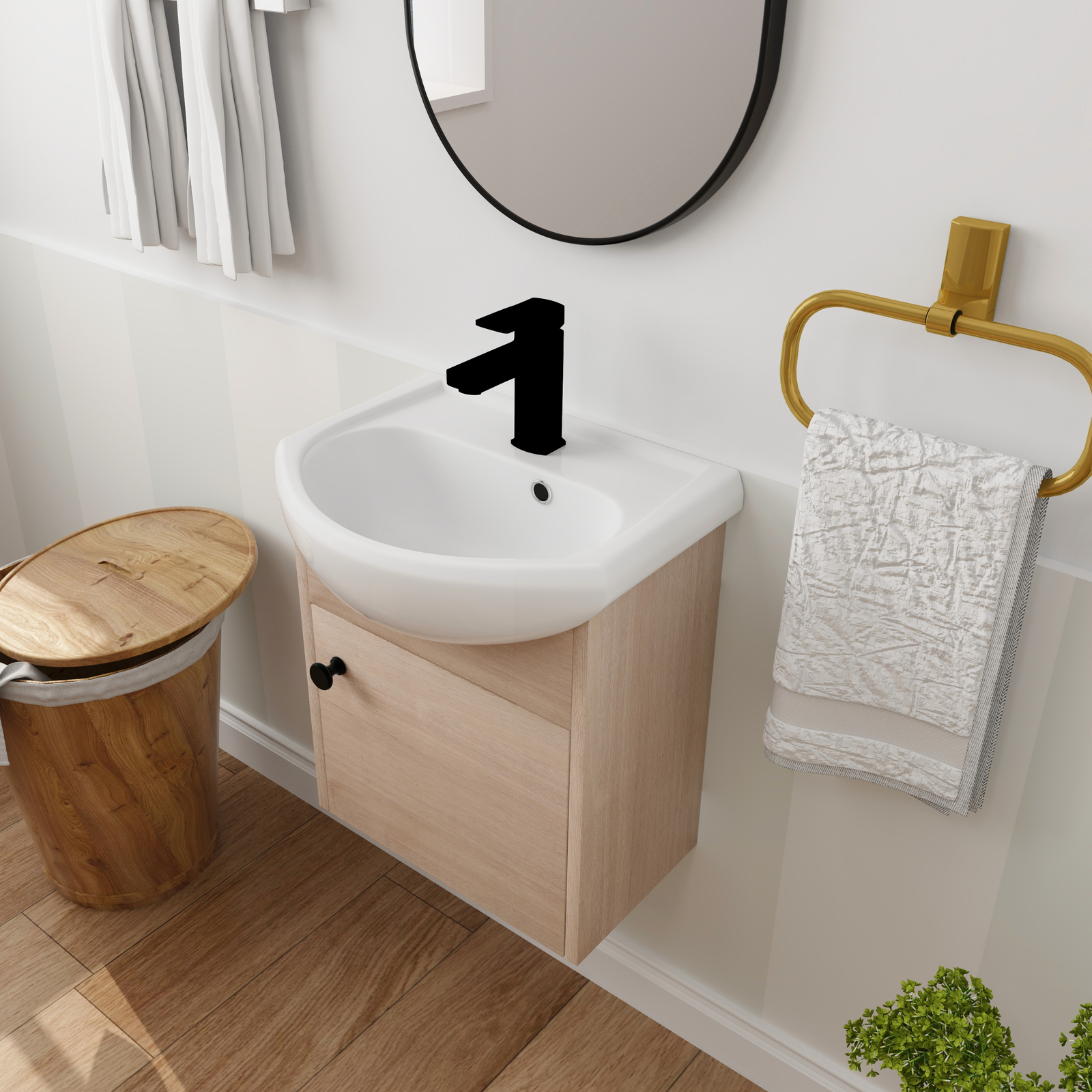 18″Floating Wall Mounted Bathroom Vanity Cabinet Set Sink for Small Space