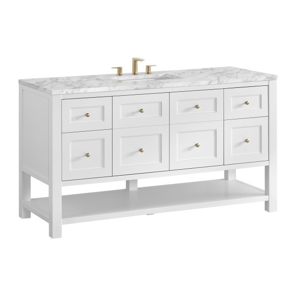 60″ James Martin Breckenridge 330-V60S-BW-3CAR Vanity Cabinet Carrara Marble Top