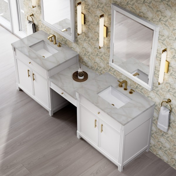96″ James Martin Bellshire 660-VMC96-BW-3VSL Dual Vanity Cabinet Silver Top