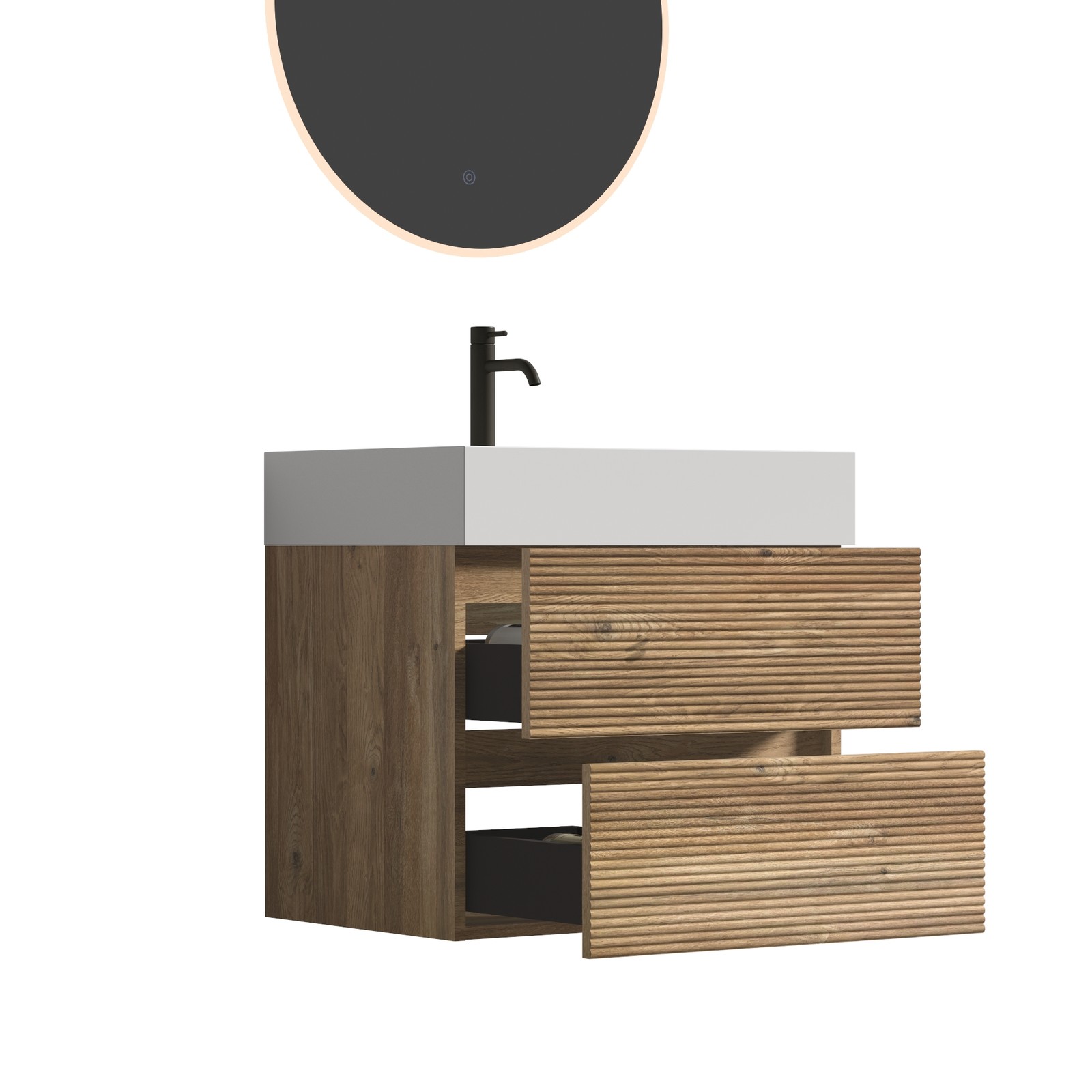 24″ Rough Oak Wall Mounted Bathroom Vanity with White Glossy Sink