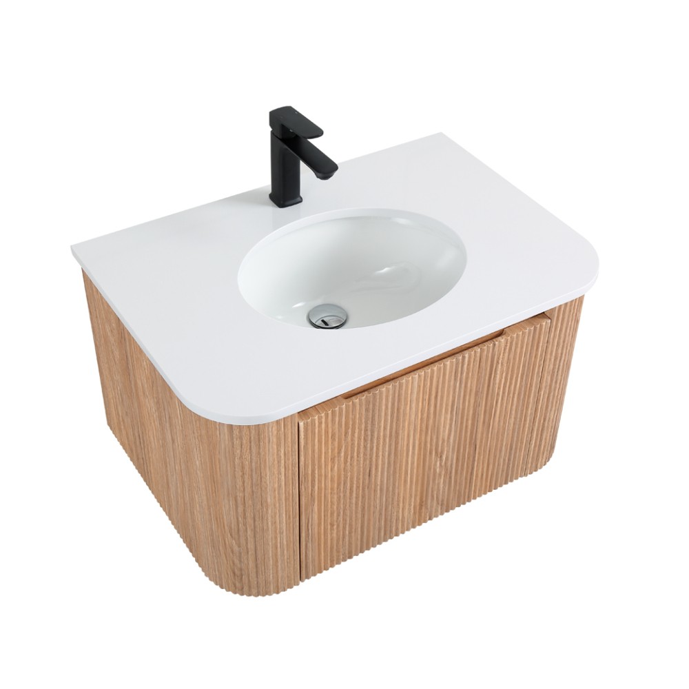 24 Inch Wall Mounted Bathroom Vanity with Sink Curved Design Wave Texture
