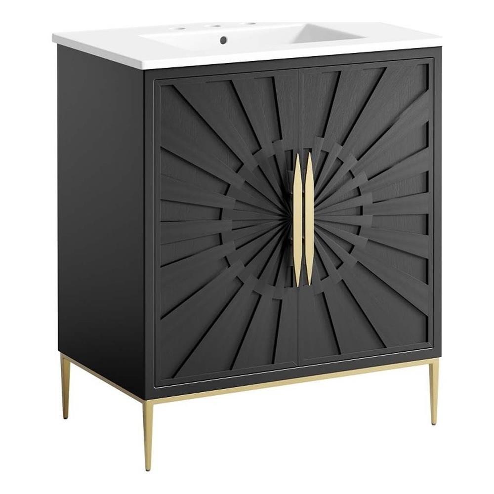 Modway Awaken 30″ Solid Wood and MDF Bathroom Vanity in White/Black