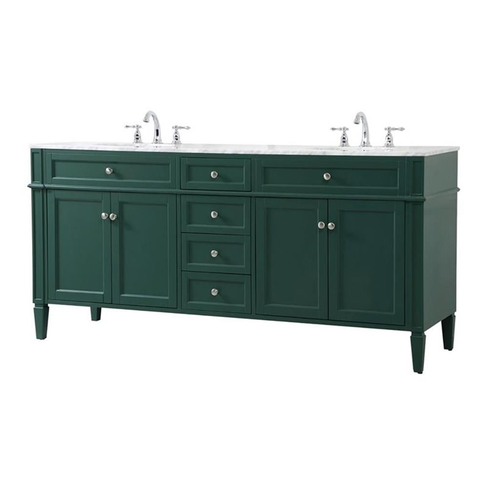 Elegant Decor Park Avenue 72″ Metal MDF Marble Double Bathroom Vanity in Green