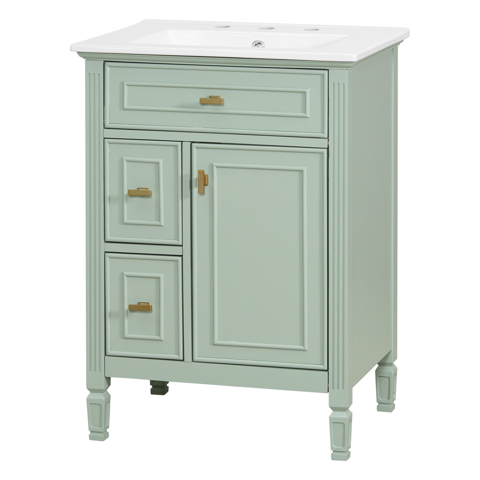 24″ Green Bathroom Vanity with Sink, Solid Wood & MDF Cabinet